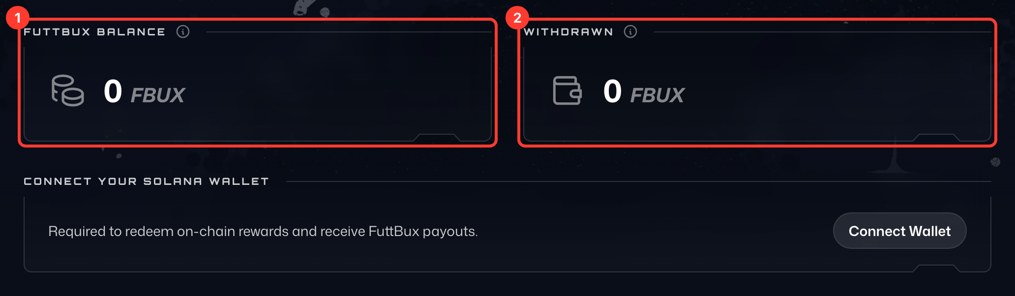 FuttBux Balance and Withdrawn cards